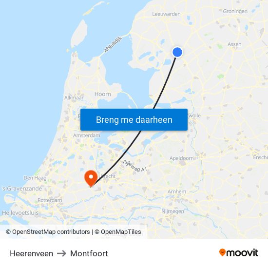 Heerenveen to Montfoort map