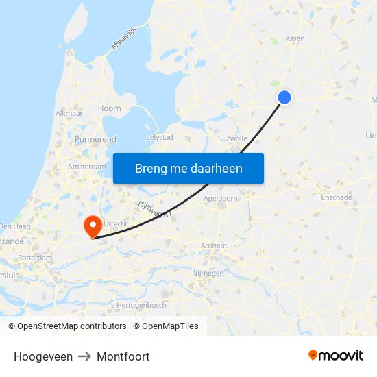 Hoogeveen to Montfoort map