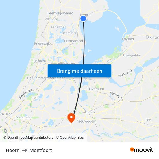 Hoorn to Montfoort map