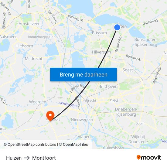 Huizen to Montfoort map