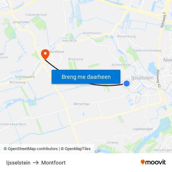 Ijsselstein to Montfoort map