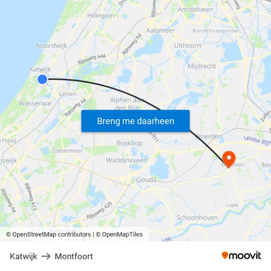Katwijk to Montfoort map