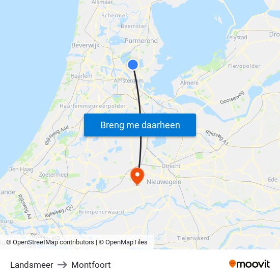 Landsmeer to Montfoort map