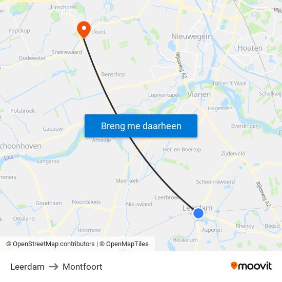 Leerdam to Montfoort map