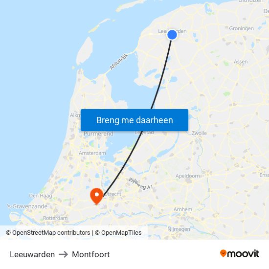 Leeuwarden to Montfoort map