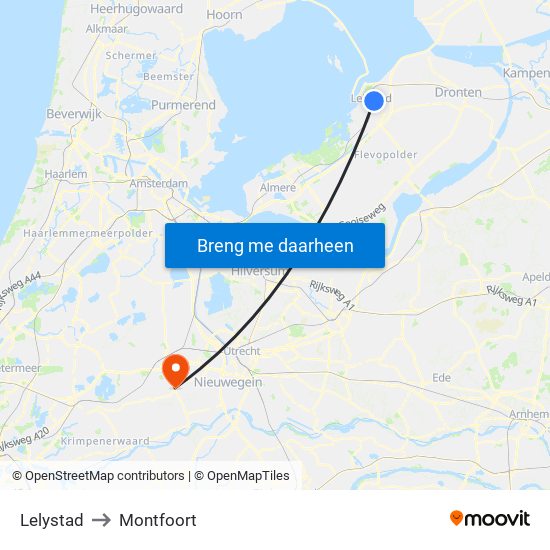 Lelystad to Montfoort map