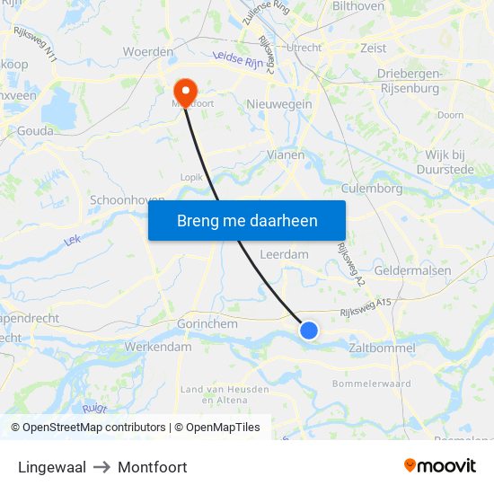 Lingewaal to Montfoort map