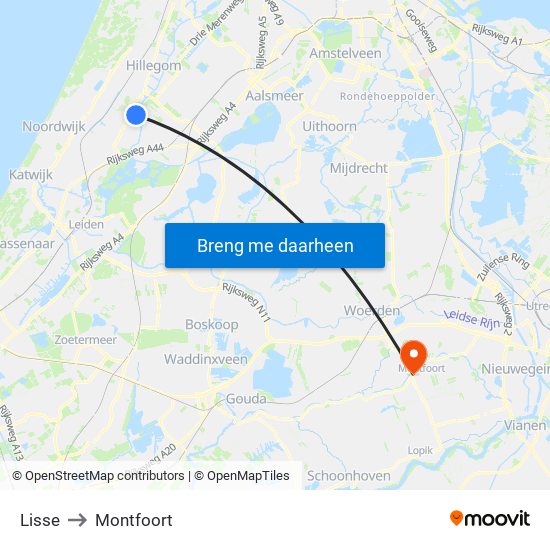 Lisse to Montfoort map