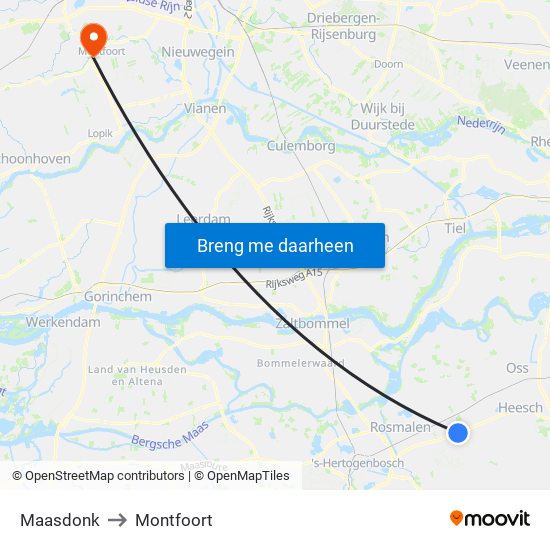 Maasdonk to Montfoort map