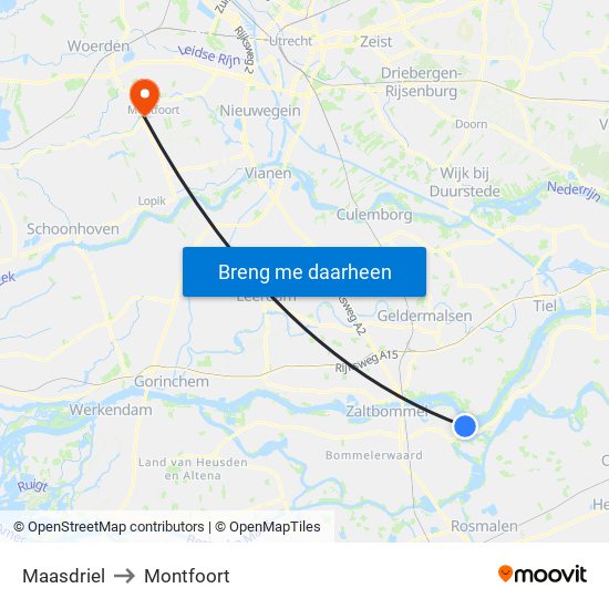 Maasdriel to Montfoort map