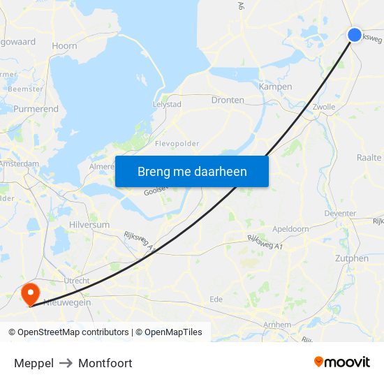 Meppel to Montfoort map