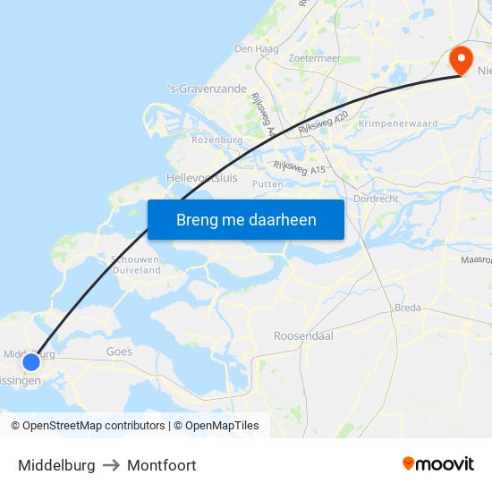 Middelburg to Montfoort map