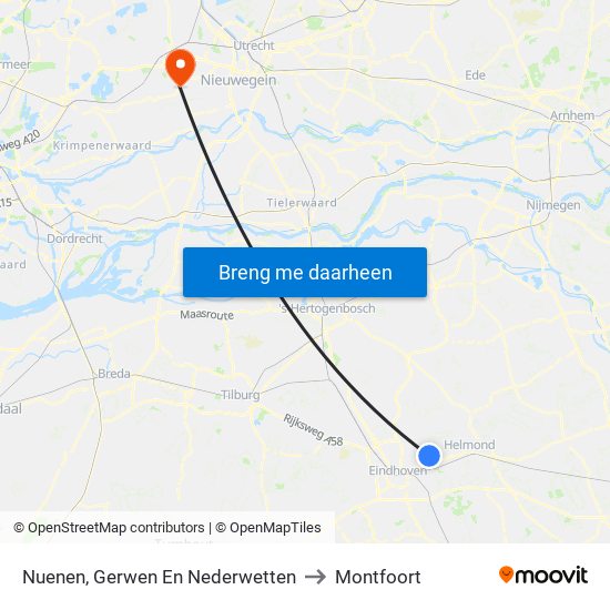Nuenen, Gerwen En Nederwetten to Montfoort map