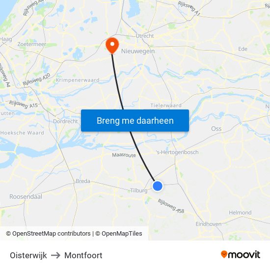 Oisterwijk to Montfoort map