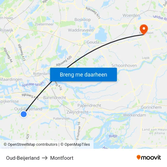 Oud-Beijerland to Montfoort map