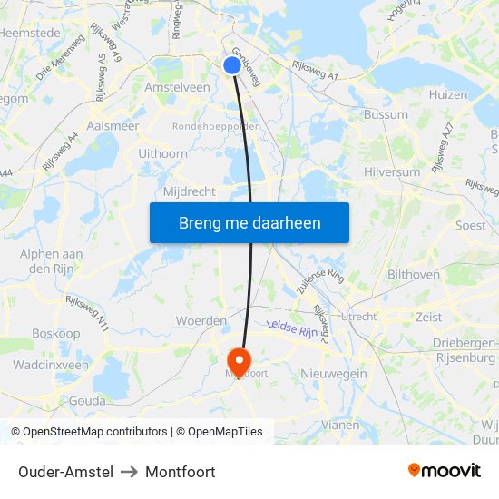 Ouder-Amstel to Montfoort map