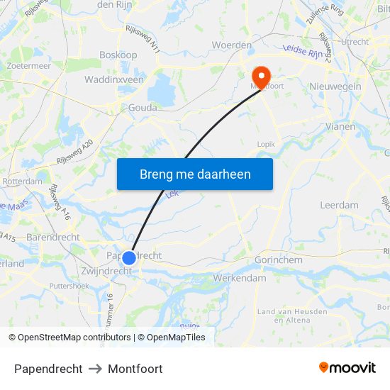 Papendrecht to Montfoort map