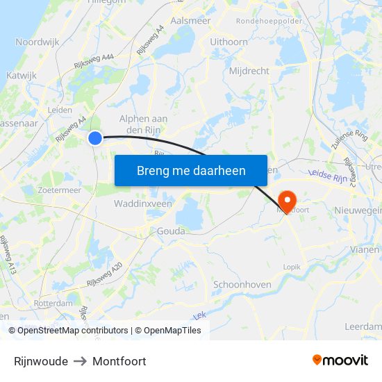 Rijnwoude to Montfoort map