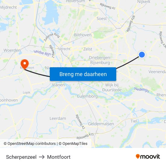 Scherpenzeel to Montfoort map