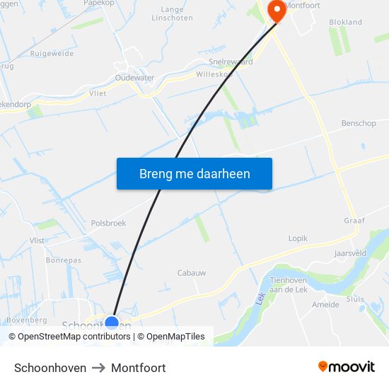 Schoonhoven to Montfoort map