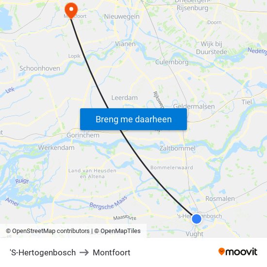 'S-Hertogenbosch to Montfoort map