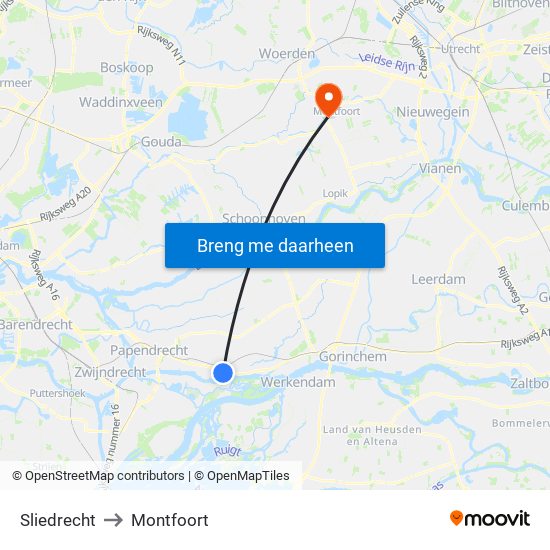 Sliedrecht to Montfoort map