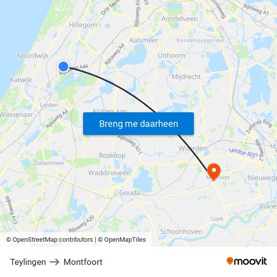 Teylingen to Montfoort map