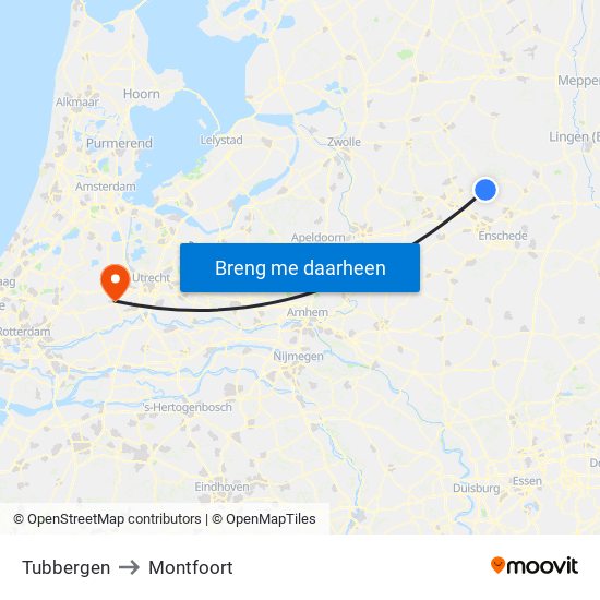 Tubbergen to Montfoort map