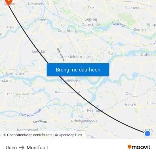Uden to Montfoort map
