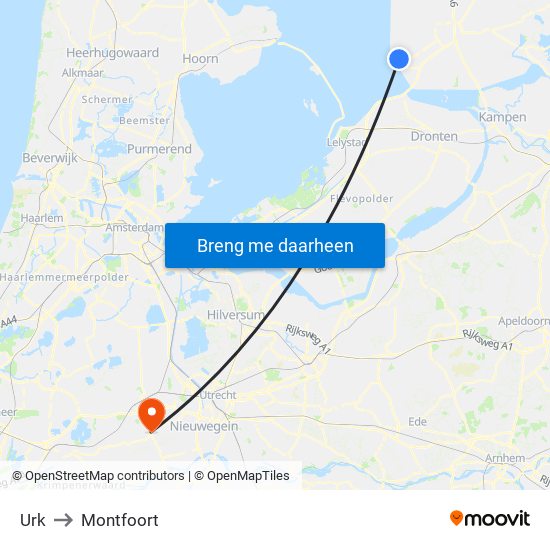 Urk to Montfoort map