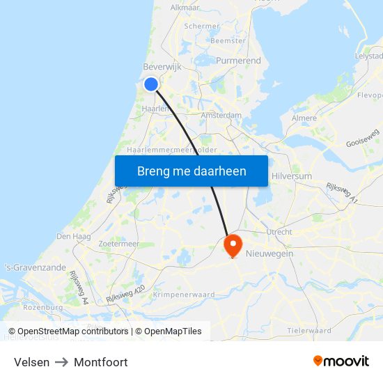 Velsen to Montfoort map