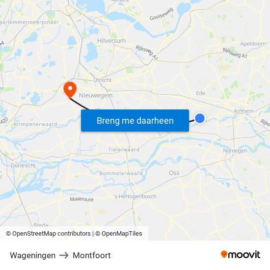 Wageningen to Montfoort map