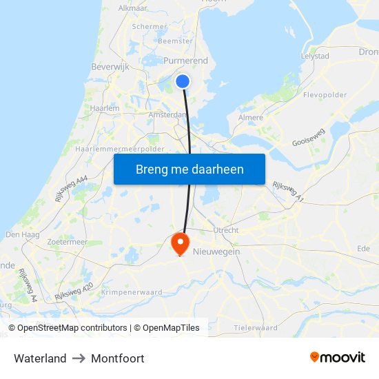Waterland to Montfoort map
