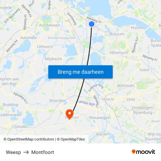 Weesp to Montfoort map