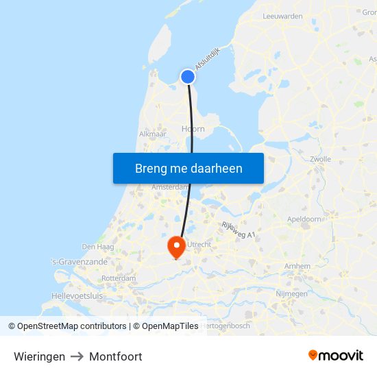 Wieringen to Montfoort map