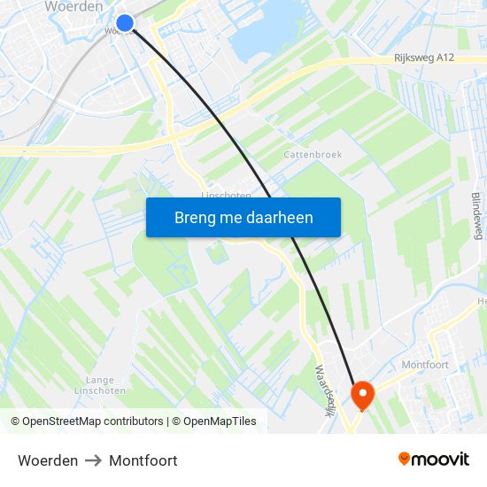 Woerden to Montfoort map