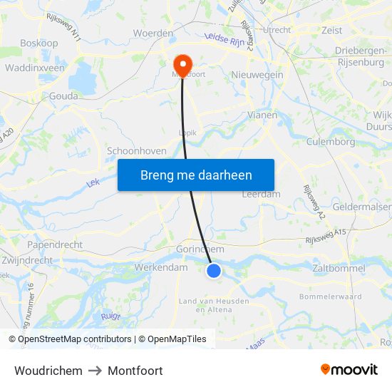 Woudrichem to Montfoort map
