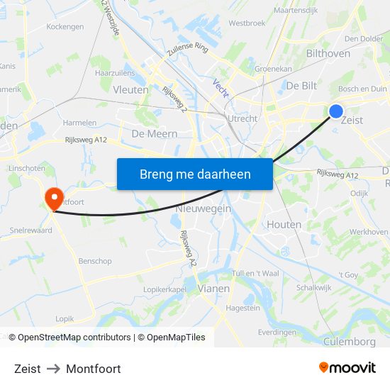 Zeist to Montfoort map