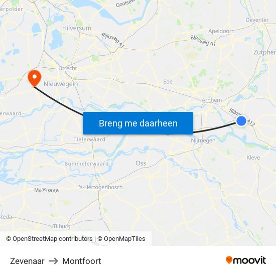 Zevenaar to Montfoort map