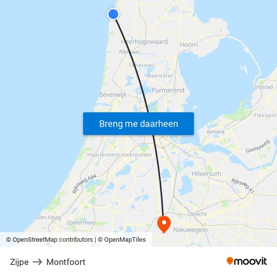 Zijpe to Montfoort map