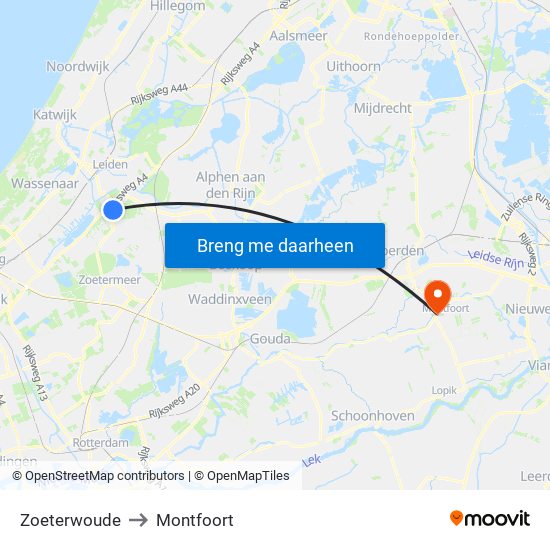 Zoeterwoude to Montfoort map