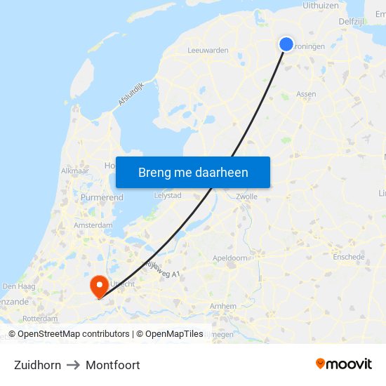 Zuidhorn to Montfoort map