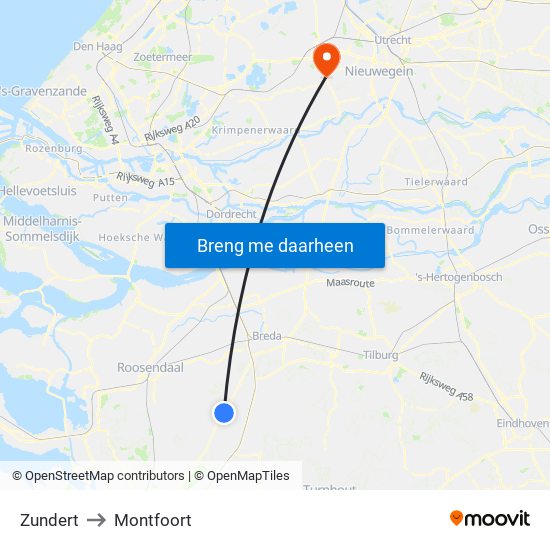 Zundert to Montfoort map