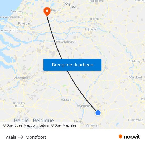 Vaals to Montfoort map