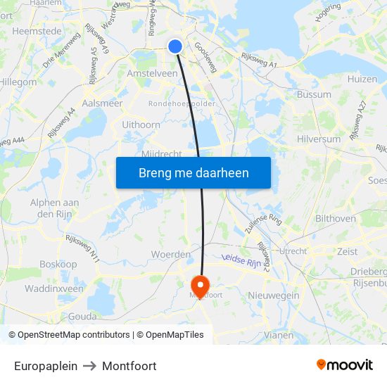 Europaplein to Montfoort map