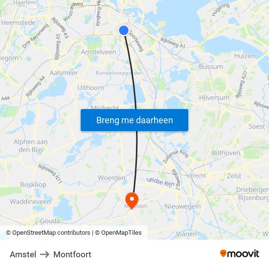 Amstel to Montfoort map