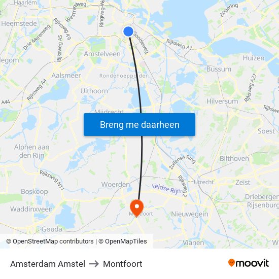 Amsterdam Amstel to Montfoort map