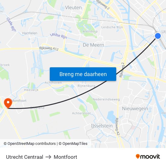 Utrecht Centraal to Montfoort map