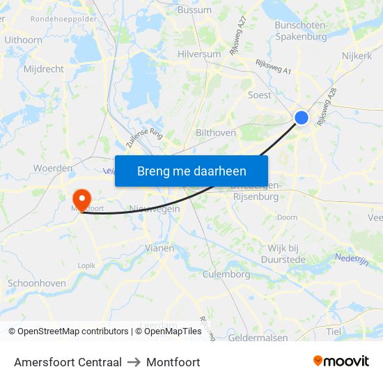 Amersfoort Centraal to Montfoort map