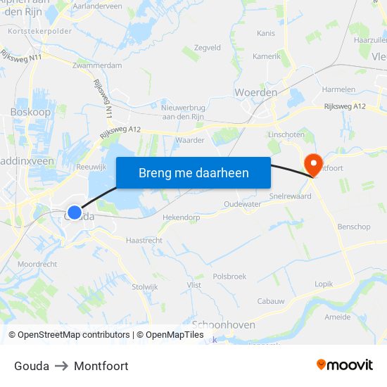 Gouda to Montfoort map